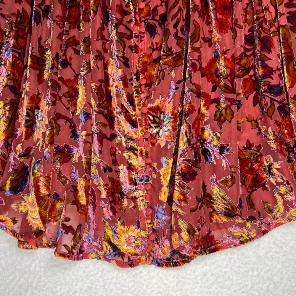 Anthropologie Velvet Burnout Floral Blouse Romantic Boho Prairie Top Womens XL - Picture 4 of 16